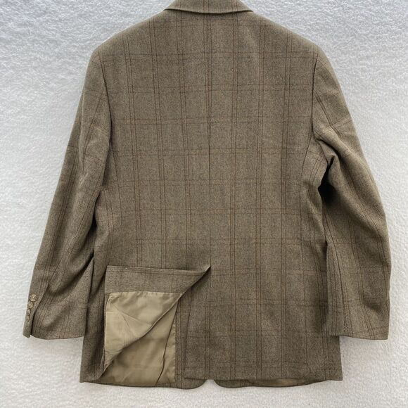 Club Room Blazer 42R Cashmere Blend Herringbone Beige Plaid 2 Button Sport Coat - Picture 16 of 16